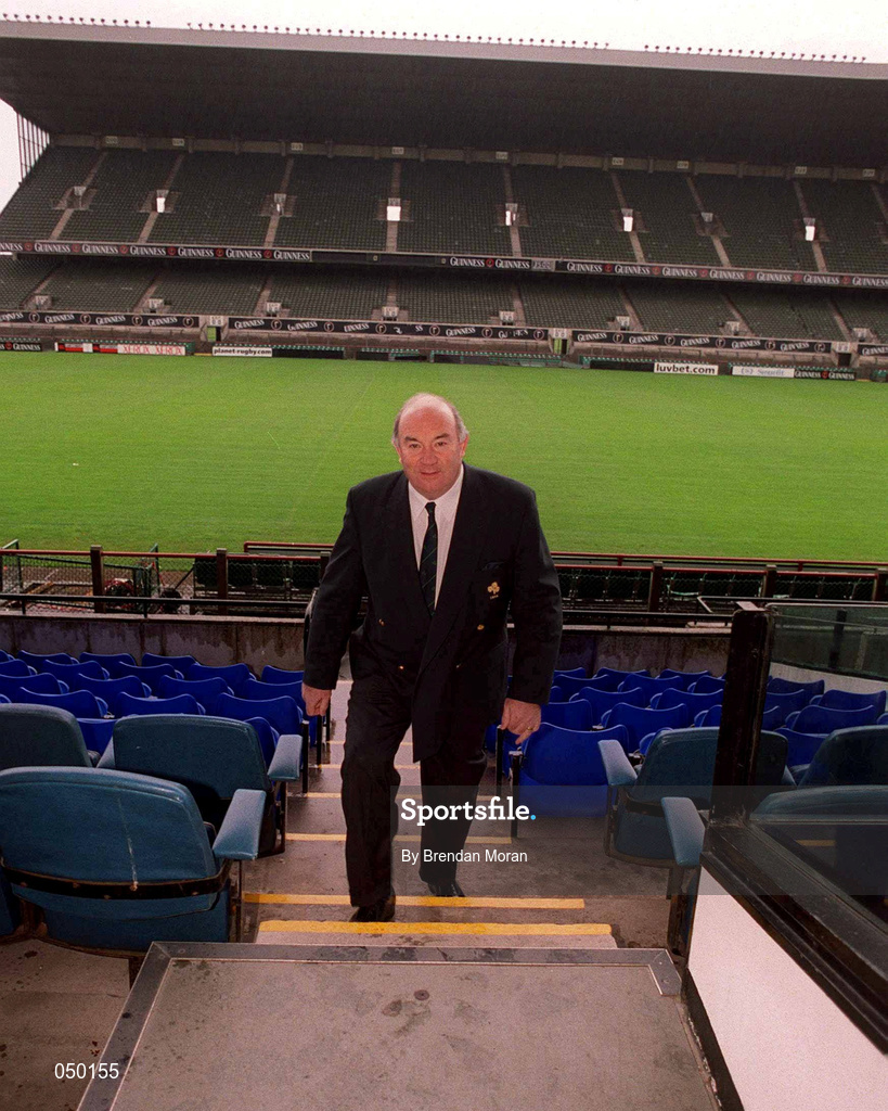2 November 2000; President of the Irish Rugby Football Union Eddie Coleman stands for a portrait at Lansdowne Road in Dublin. Photo by Brendan Moran/Sportsfile