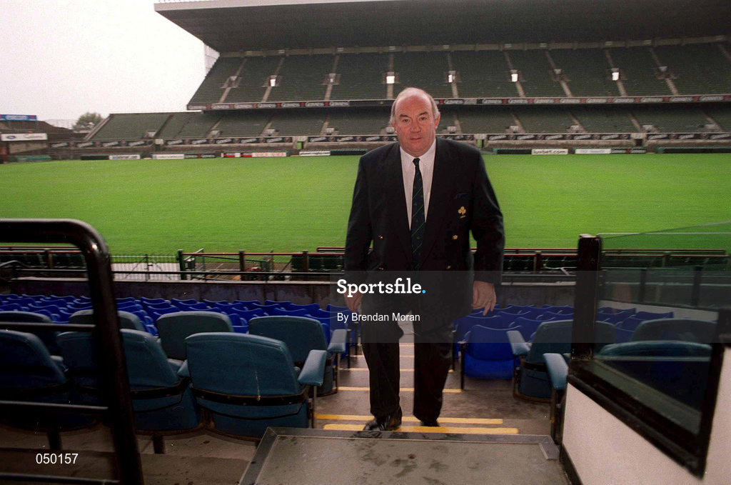 2 November 2000; President of the Irish Rugby Football Union Eddie Coleman stands for a portrait at Lansdowne Road in Dublin. Photo by Brendan Moran/Sportsfile