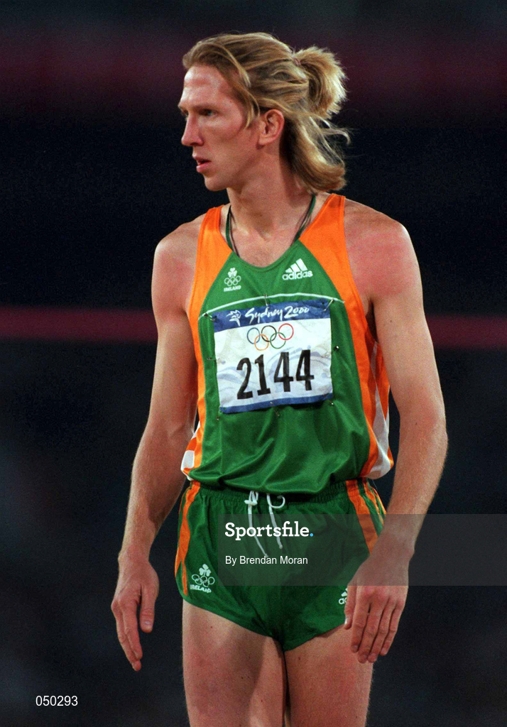 22 September 2000; Brendan Reilly of Ireland during the Men's High Jump Qualifying round at Stadium Australia in the Sydney Olympic Park in Homebush Bay, Sydney, Australia. Photo by Brendan Moran/Sportsfile