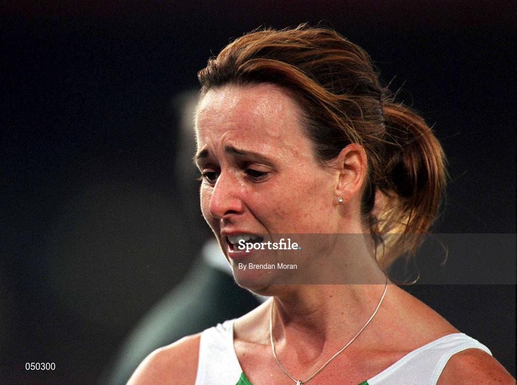 22 September 2000; Breda Dennehy-Willis of Ireland following the third heat of the Women's 5000m at Stadium Australia in the Sydney Olympic Park in Homebush Bay, Sydney, Australia. Photo by Brendan Moran/Sportsfile