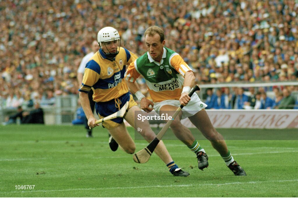 3 September 1995; Joe Dooley, Offaly, in action against Michael O'Halloran, Clare. All-Ireland Hurling Final. Clare v Offaly. Croke Park, Dublin. Picture credit; Brendan Moran / SPORTSFILE