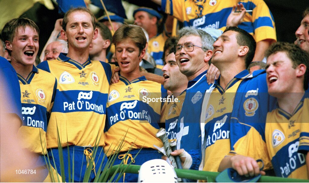 3 September 1995; Clare players celebrate their victory over Offaly. All-Ireland Hurling Final. Clare v Offaly. Croke Park, Dublin. Picture credit; SPORTSFILE