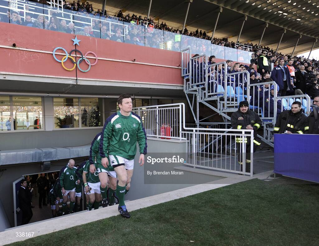 15 February 2009; Ireland captain Brian O'Driscoll leads his side out before the game. RBS Six Nations Championship, Italy v Ireland, Stadio Flaminio, Rome, Italy. Picture credit: Brendan Moran / SPORTSFILE