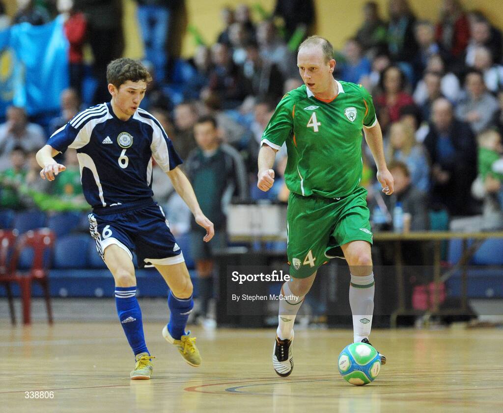 22 February 2009; Thomas Morgan, Republic of Ireland, in action against Chingiz Yessenamanov, Kazakhstan. UEFA Futsal Championship 2010 Qualifying Tournament, Republic of Ireland v Kazakhstan. National Basketball Arena, Tallaght. Picture credit: Stephen McCarthy / SPORTSFILE