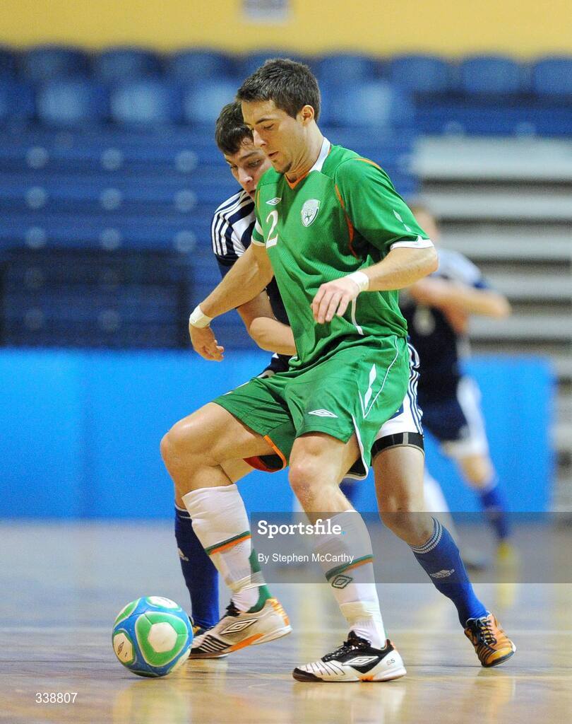 22 February 2009; Mark Langtry, Republic of Ireland, in action against Nikolay Pengrin, Kazakhstan. UEFA Futsal Championship 2010 Qualifying Tournament, Republic of Ireland v Kazakhstan. National Basketball Arena, Tallaght. Picture credit: Stephen McCarthy / SPORTSFILE