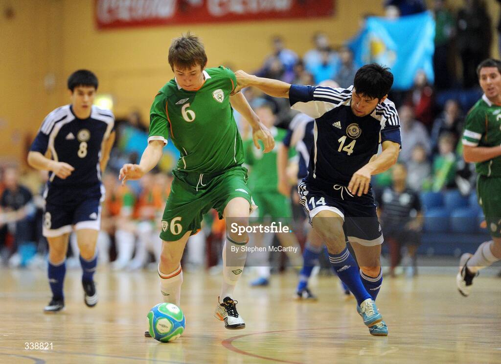22 February 2009; Alan Lynch, Republic of Ireland, in action against Askhat Alzhaxin, Kazakhstan. UEFA Futsal Championship 2010 Qualifying Tournament, Republic of Ireland v Kazakhstan. National Basketball Arena, Tallaght. Picture credit: Stephen McCarthy / SPORTSFILE