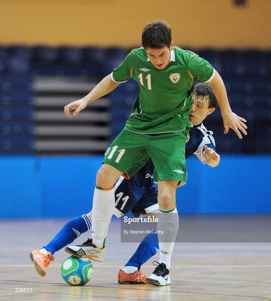 22 February 2009; Anthony Kane, Republic of Ireland, in action against Alexandr Khloponin, Kazakhstan. UEFA Futsal Championship 2010 Qualifying Tournament, Republic of Ireland v Kazakhstan. National Basketball Arena, Tallaght. Picture credit: Stephen McCarthy / SPORTSFILE