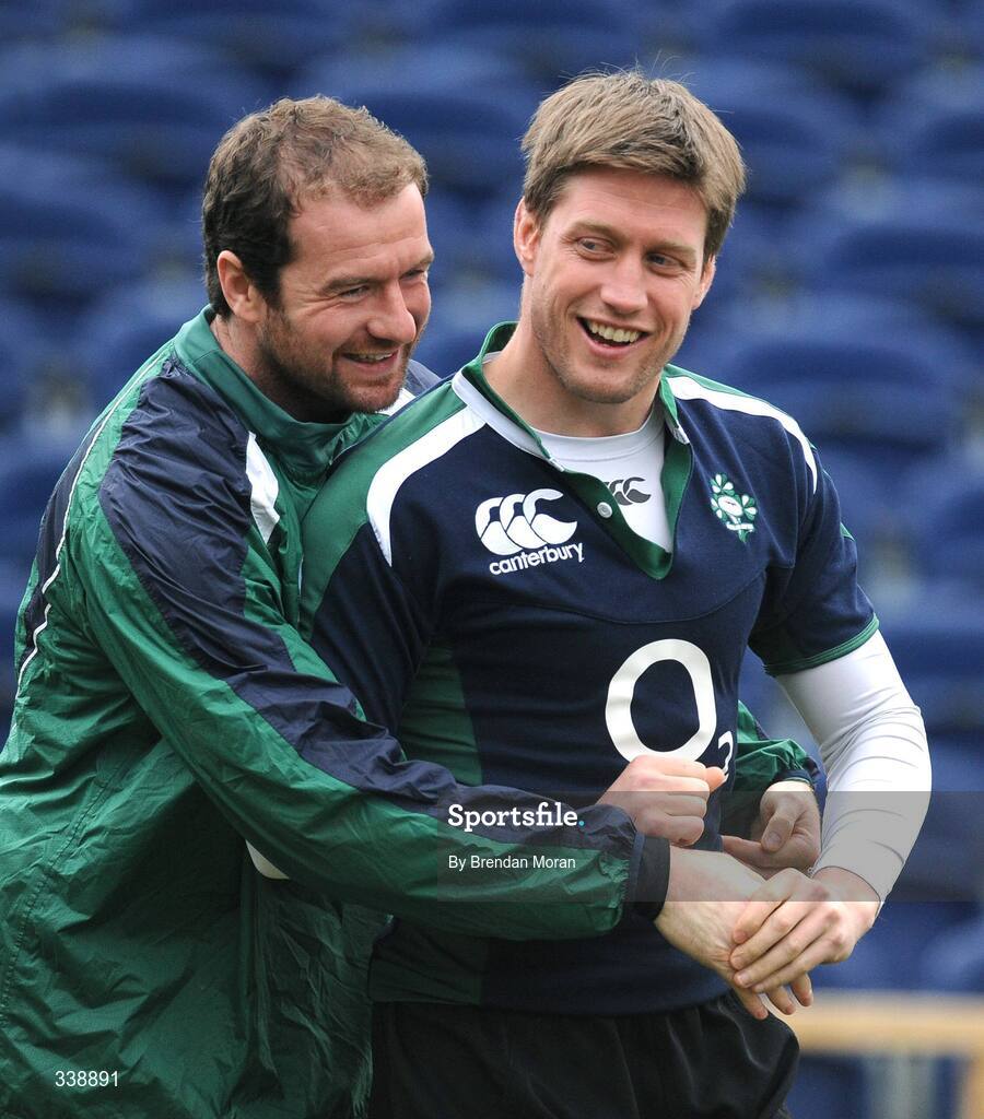 23 February 2009; Geordan Murphy, left, and out-half Ronan O'Gara during Ireland rugby squad training ahead of their RBS Six Nations match against England next weekend. Ireland Rugby Squad Training, RDS, Dublin. Picture credit: Brendan Moran / SPORTSFILE