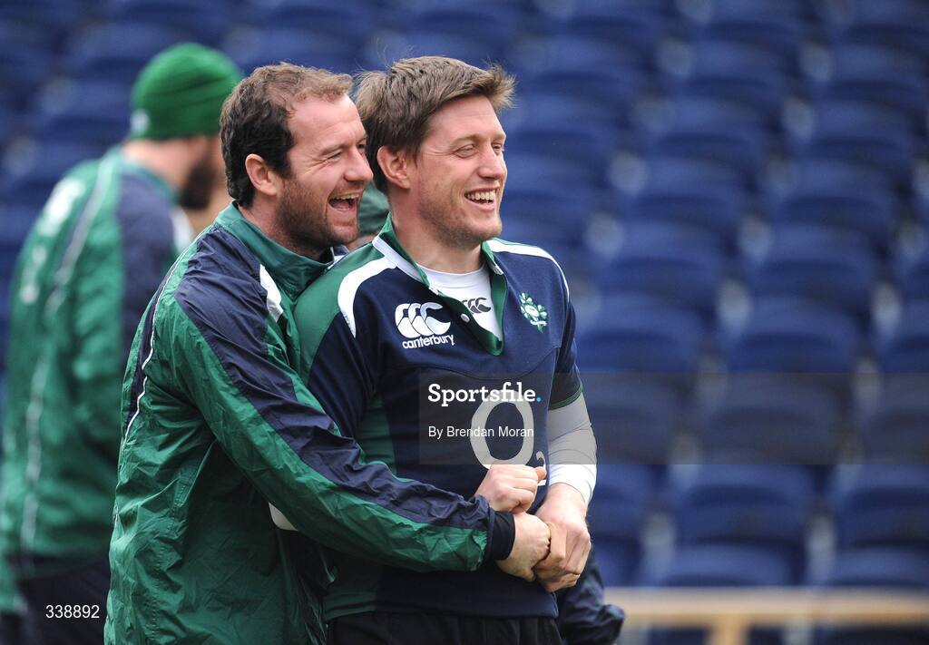 23 February 2009; Geordan Murphy, left, and out-half Ronan O'Gara during Ireland rugby squad training ahead of their RBS Six Nations match against England next weekend. Ireland Rugby Squad Training, RDS, Dublin. Picture credit: Brendan Moran / SPORTSFILE