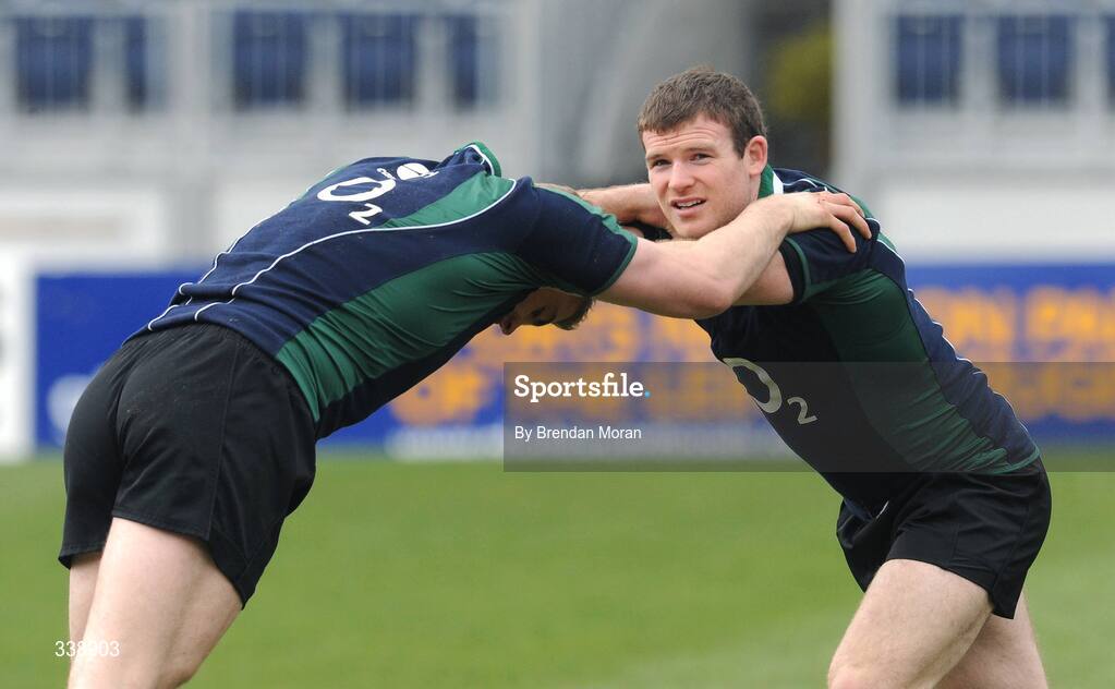 23 February 2009; Centre Gordon D'Arcy, right, with team-mate Jamie Heaslip during Ireland rugby squad training ahead of their RBS Six Nations match against England next weekend. Ireland Rugby Squad Training, RDS, Dublin. Picture credit: Brendan Moran / SPORTSFILE