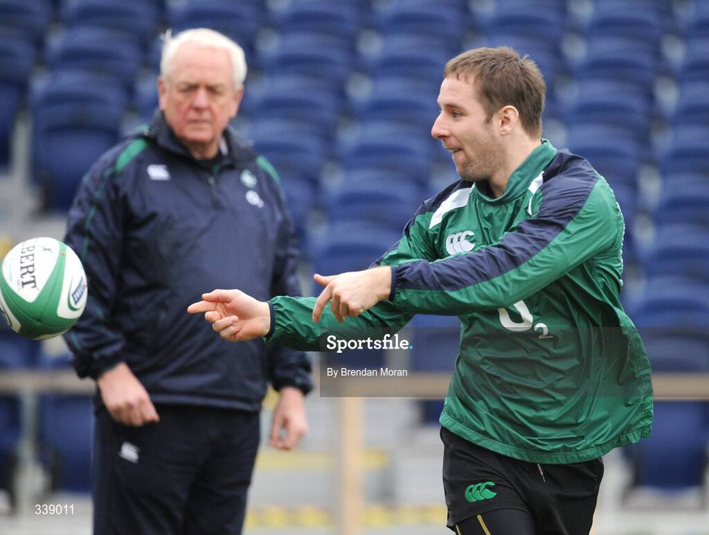 24 February 2009; Scrum-half Tomas O'Leary, watched by assistant coach Alan Gaffney, in action during Ireland rugby squad training ahead of their RBS Six Nations game against England on Saturday. RDS, Dublin. Picture credit: Brendan Moran / SPORTSFILE