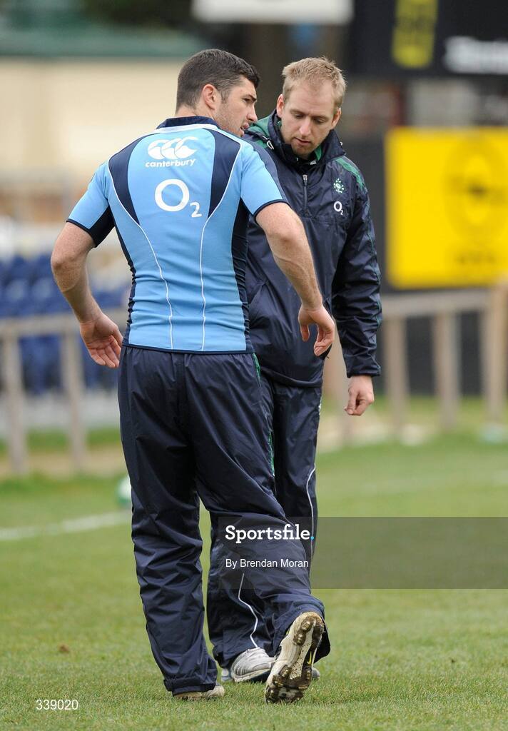 24 February 2009; Full-back Rob Kearney with team physio Brian Green during Ireland rugby squad training ahead of their RBS Six Nations game against England on Saturday. RDS, Dublin. Picture credit: Brendan Moran / SPORTSFILE
