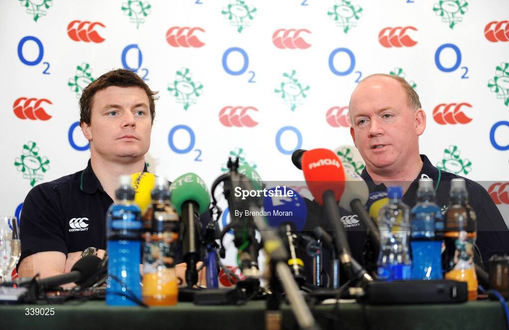 24 February 2009; Head coach Declan Kidney, right, in the company of team captain Brian O'Driscoll, speaking during an Ireland rugby press conference ahead of their RBS Six Nations match against England on Saturday. Fitzpatrick's Castle Hotel, Killiney, Co. Dublin. Picture credit: Brendan Moran / SPORTSFILE