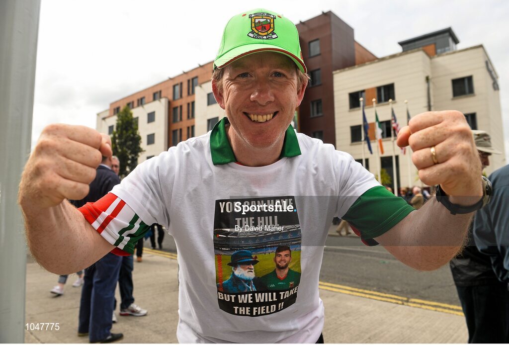 30 August 2015; Supporter Philip Beirne, from Castlebar, Co. Mayo, on his way to the game. GAA Football All-Ireland Senior Championship, Semi-Final, Dublin v Mayo, Croke Park, Dublin. Picture credit: David Maher / SPORTSFILE