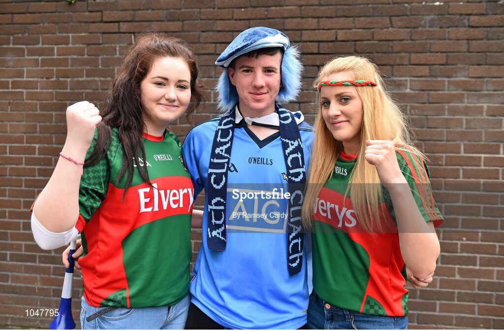 30 August 2015; Supporters, from left, Cora McDermott, Dylan Dunney and Michaela Grady, before the game. GAA Football All-Ireland Senior Championship, Semi-Final, Dublin v Mayo, Croke Park, Dublin. Picture credit: Ramsey Cardy / SPORTSFILE