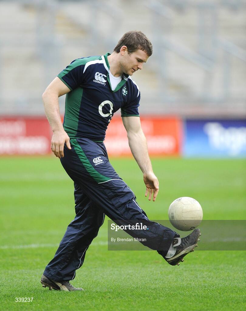 27 February 2009; Gordon D'Arcy with a gaelic football during the Ireland squad Captain's Run ahead of their RBS Six Nations Championship game against England on Saturday. Croke Park, Dublin. Picture credit: Brendan Moran / SPORTSFILE *** Local Caption ***