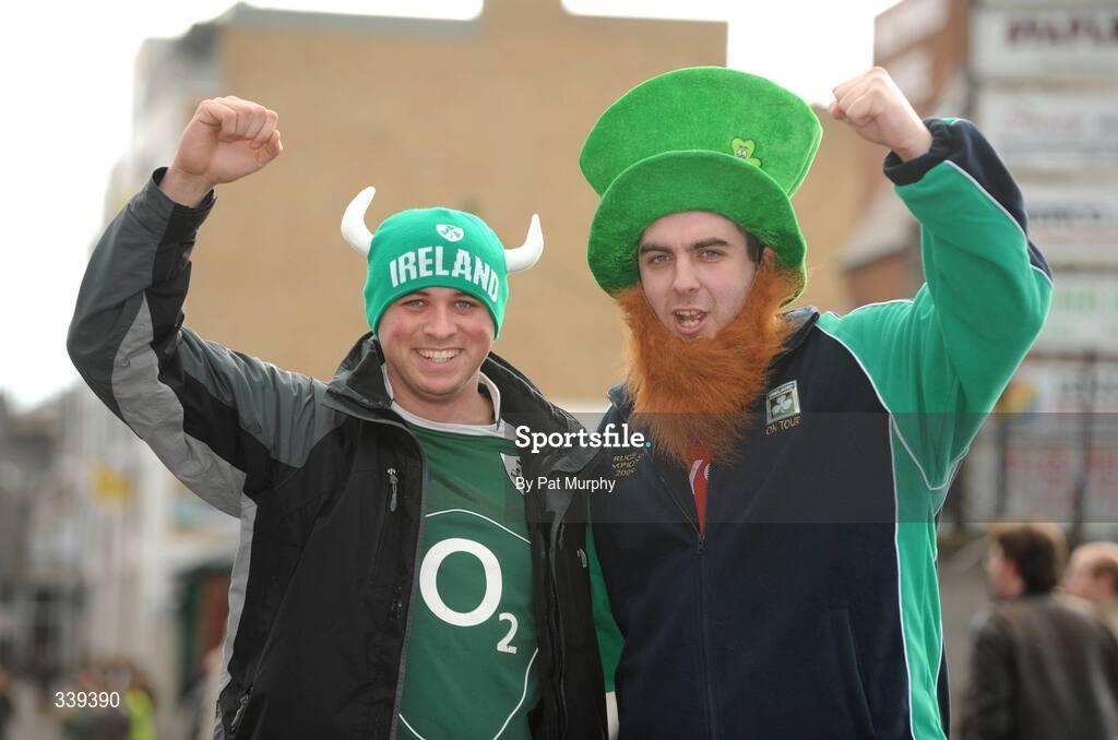 28 February 2009; Ireland supporters Shane Mulcahy and Billy O'Sullivan, right, from Midleton, Co. Cork, on their way to the game. RBS Six Nations Rugby Championship, Ireland v England, Croke Park, Dublin. Picture credit: Pat Murphy / SPORTSFILE