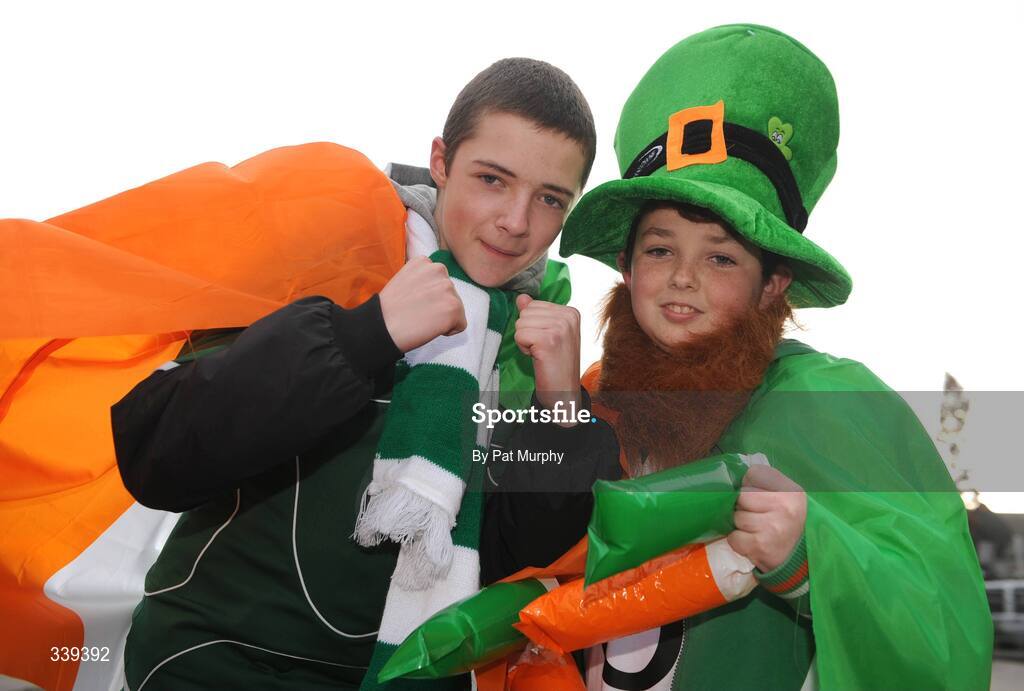 28 February 2009; Ireland supporters Seamus Hoctor and his brother Daryl, right, from Offaly, on their way to the game. RBS Six Nations Rugby Championship, Ireland v England, Croke Park, Dublin. Picture credit: Pat Murphy / SPORTSFILE