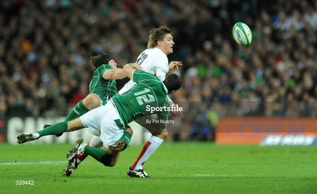 28 February 2009; Toby Flood, England, in action against Stephen Ferris and Paddy Wallace, Ireland. RBS Six Nations Rugby Championship, Ireland v England, Croke Park, Dublin. Picture credit: Pat Murphy / SPORTSFILE