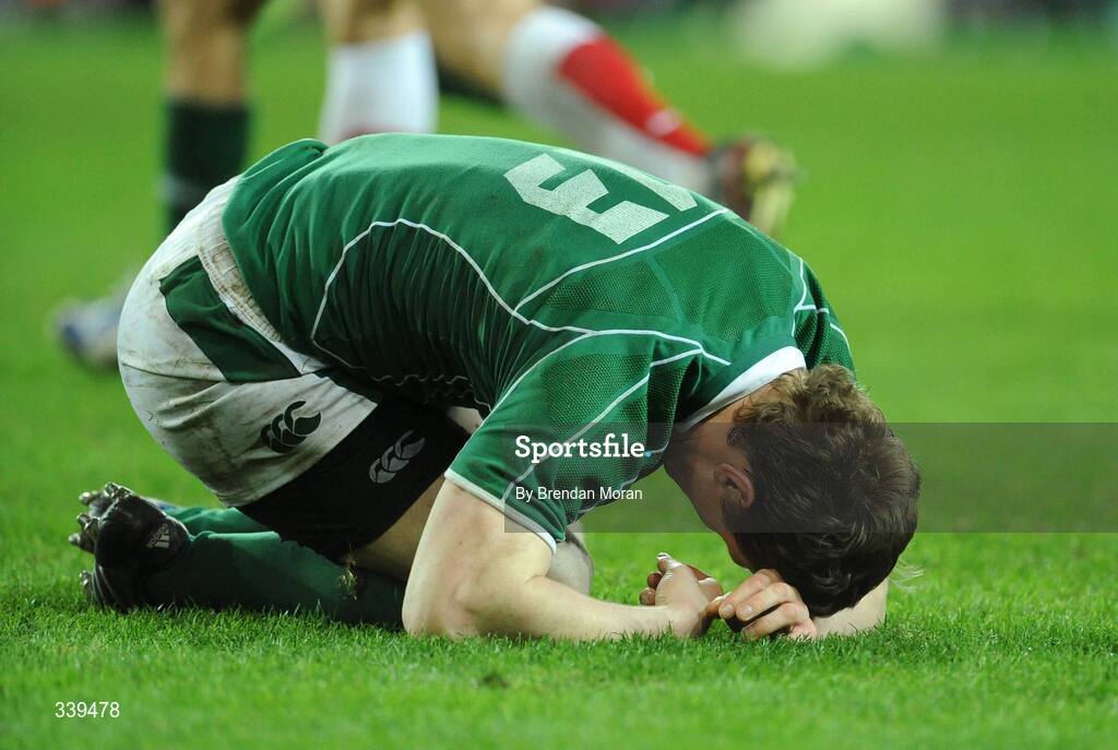 28 February 2009; Ireland captain Brian O'Driscoll goes down with an injury during the second half. RBS Six Nations Rugby Championship, Ireland v England, Croke Park, Dublin. Picture credit: Brendan Moran / SPORTSFILE