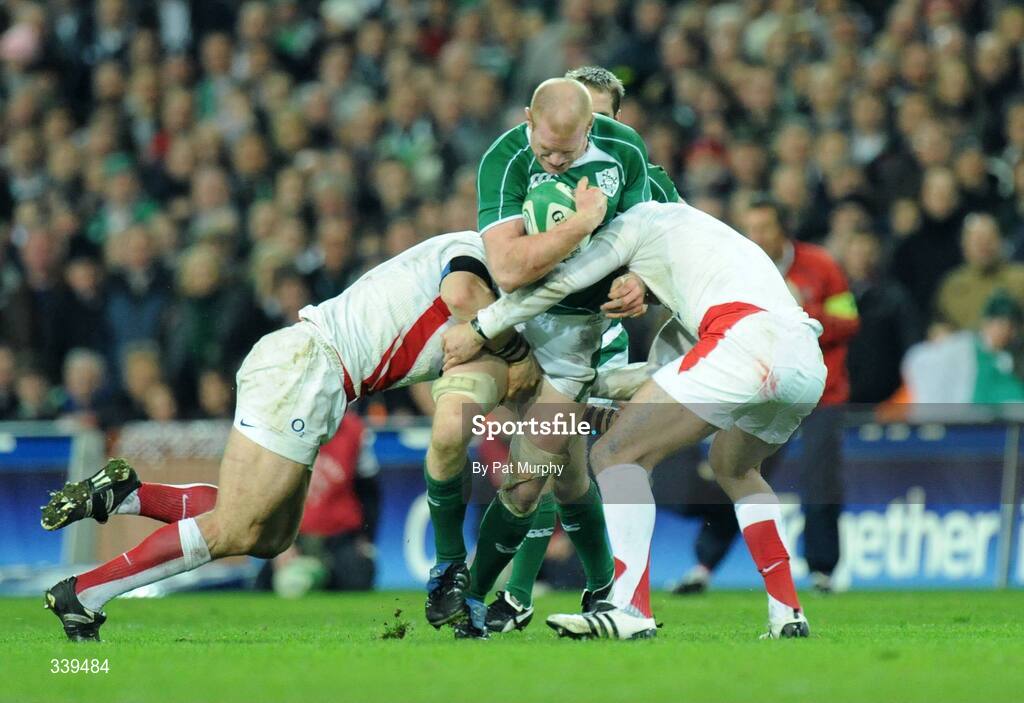 28 February 2009; Paul O'Connell, Ireland, in action against Andrew Sheridan and James Haskell, England. RBS Six Nations Rugby Championship, Ireland v England, Croke Park, Dublin. Picture credit: Pat Murphy / SPORTSFILE
