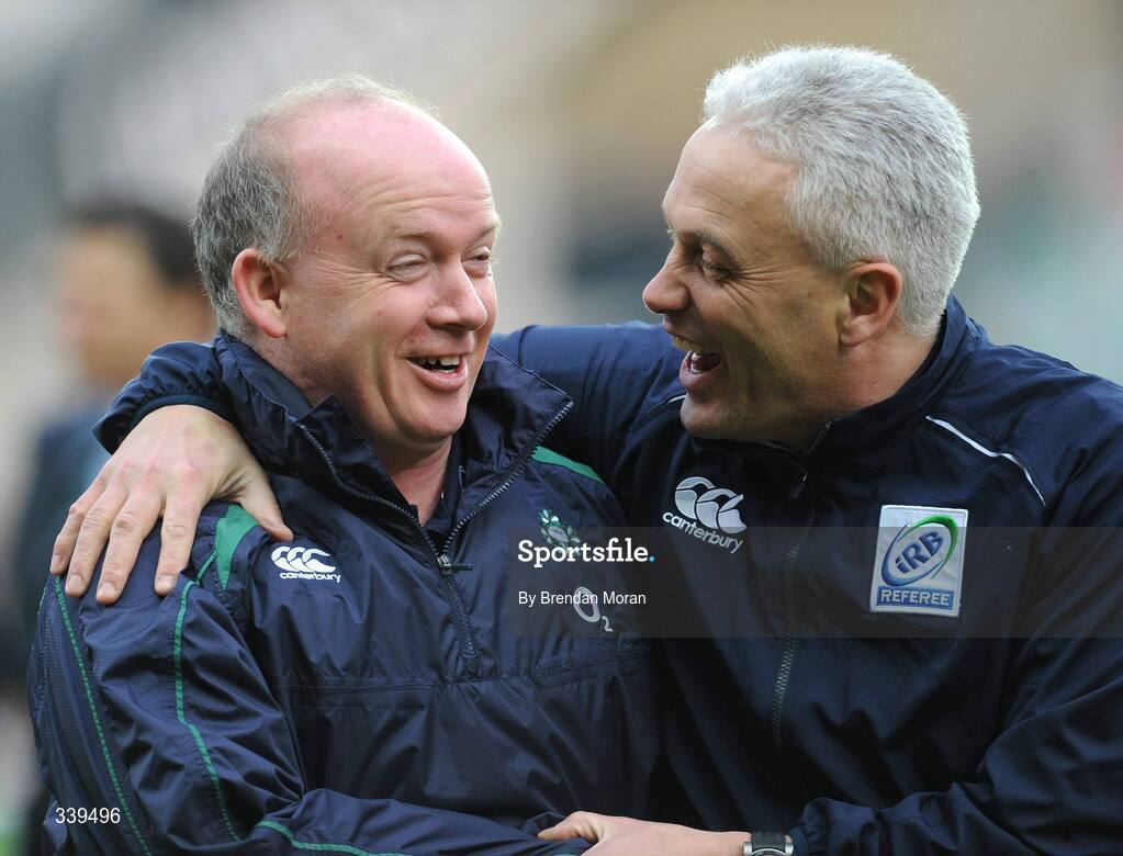 28 February 2009; Ireland head coach Declan Kidney with substitute match official Alan Lewis before the game. RBS Six Nations Rugby Championship, Ireland v England, Croke Park, Dublin. Picture credit: Brendan Moran / SPORTSFILE