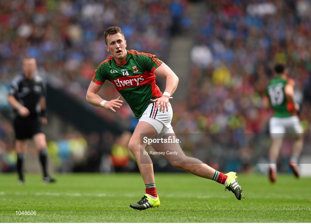 30 August 2015; Cillian O'Connor, Mayo. GAA Football All-Ireland Senior Championship, Semi-Final, Dublin v Mayo, Croke Park, Dublin. Picture credit: Ramsey Cardy / SPORTSFILE