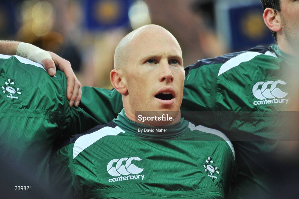28 February 2009; Peter Stringer, Ireland during the national anthem. RBS Six Nations Rugby Championship, Ireland v England, Croke Park, Dublin. Picture credit: David Maher / SPORTSFILE *** Local Caption ***