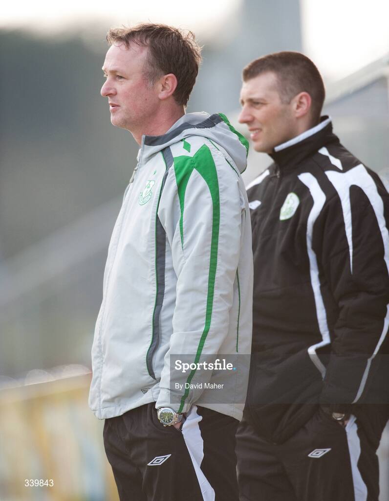 1 March 2009; Michael O'Neill, left, Shamrock Rovers manager with assistant manager Trevor Croly. Pre-Season Friendly, Athlone Town v Shamrock Rovers, Athlone Town Stadium, Athlone, Co. Westmeath. Picture credit: David Maher / SPORTSFILE *** Local Caption ***