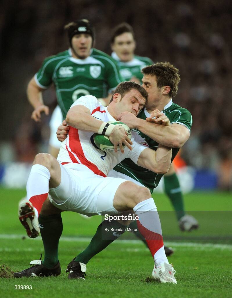 28 February 2009; Mark Cueto, England, is tackled by Tommy Bowe, Ireland. RBS Six Nations Rugby Championship, Ireland v England, Croke Park, Dublin. Picture credit: Brendan Moran / SPORTSFILE
