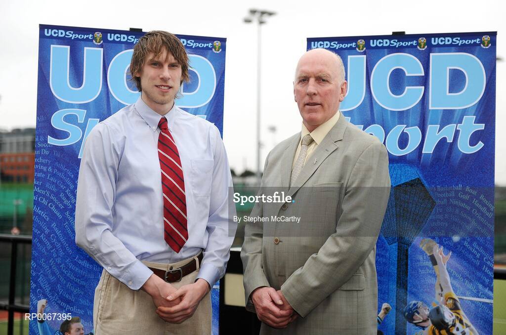 6 March 2009; Brian Mullins, UCD Director of Sport, with Canadian Luke McCrone, UCD Basketball Scholar, at the announcement of the UCD Sports Scholars. Sports Centre, University College Dublin, Belfield, Dublin. Picture credit: Stephen McCarthy / SPORTSFILE