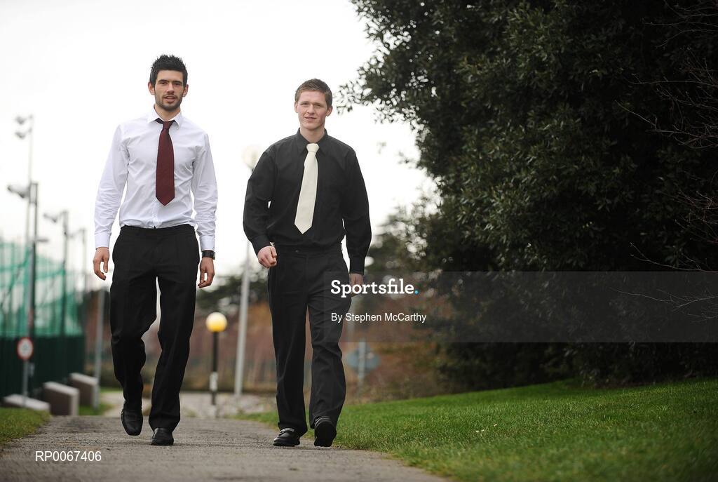 6 March 2009; Cian O'Sullivan, Dublin, UCD Gaelic Football Scholar and member of the Kilmacud Crokes side who will take part in the All-Ireland Senior Club Football Championship Final on St. Patrick's Day in Croke Park,  and Joseph Mulhare, Laois, UCD Gaelic Football Scholar, right, at the announcement of the Cadbury Football Scholarship recipients. Sports Centre, University College Dublin, Belfield, Dublin. Picture credit: Stephen McCarthy / SPORTSFILE