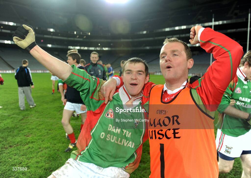 14 February 2009; St Michael's Foilmore players Bernard Kelly, ledt, and Brendan Galvin celebrate victory. AIB All-Ireland Intermediate Club Football Championship Final, St Michael's, Galway, v St Michael's Foilmore, Kerry. Croke Park, Dublin. Picture credit: Stephen McCarthy / SPORTSFILE