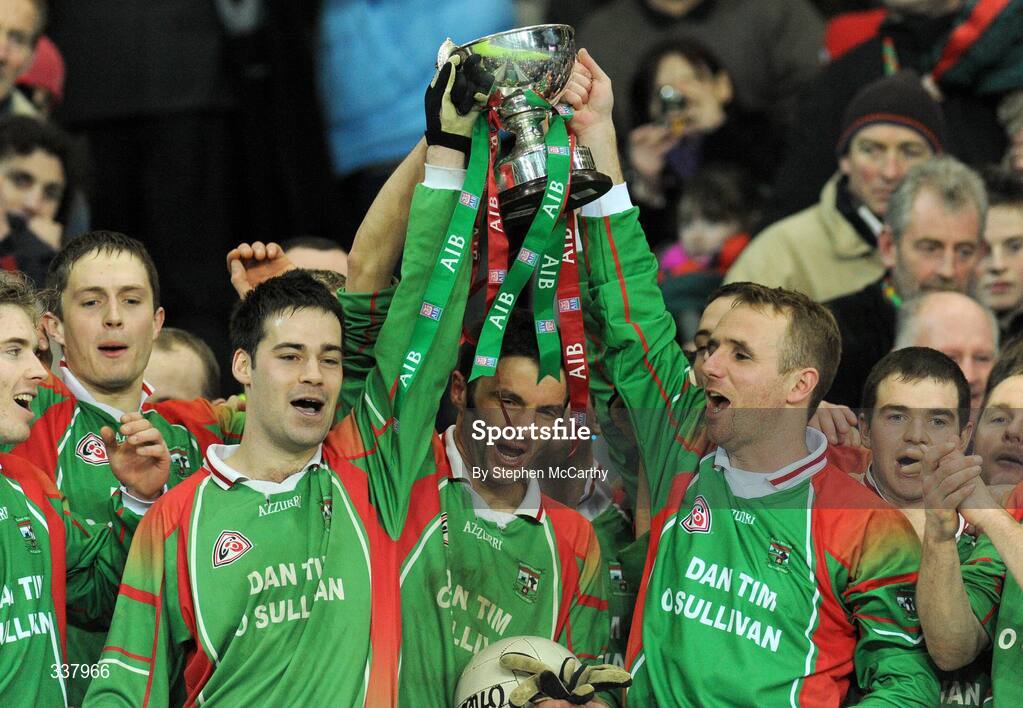 14 February 2009; St Michael's Foilmore players, from left, Padraig King, Kieran Granfield, Mark O'Sullivan, Roger Harty and Bernard Kelly celebrate with the cup. AIB All-Ireland Intermediate Club Football Championship Final, St Michael's, Galway, v St Michael's Foilmore, Kerry. Croke Park, Dublin. Picture credit: Stephen McCarthy / SPORTSFILE