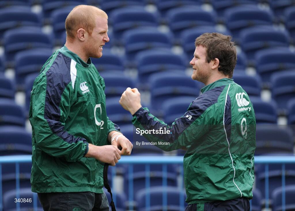 10 March 2009; Centre Gordon D'Arcy, right, in conversation with Paul O'Connell during Ireland rugby squad training. RDS, Dublin. Picture credit: Brendan Moran / SPORTSFILE