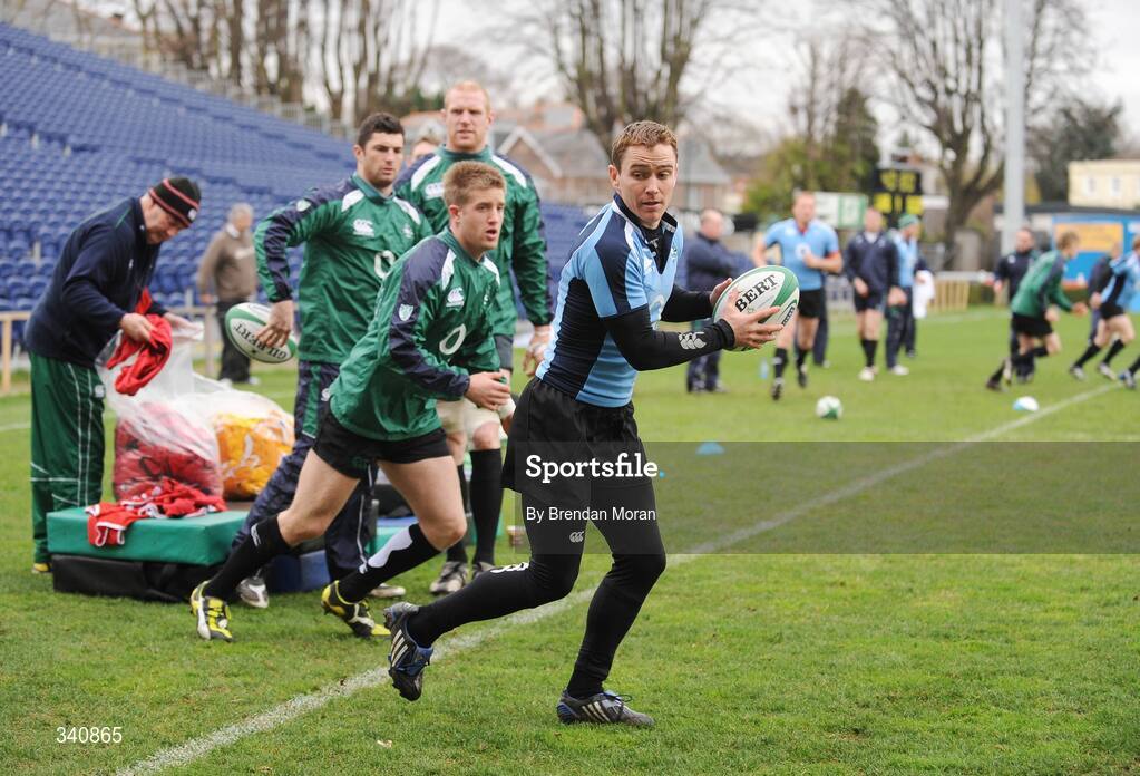 10 March 2009; Scrum-half Eoin Reddan and team-mate Luke Fitzgerald in action during Ireland rugby squad training. RDS, Dublin. Picture credit: Brendan Moran / SPORTSFILE