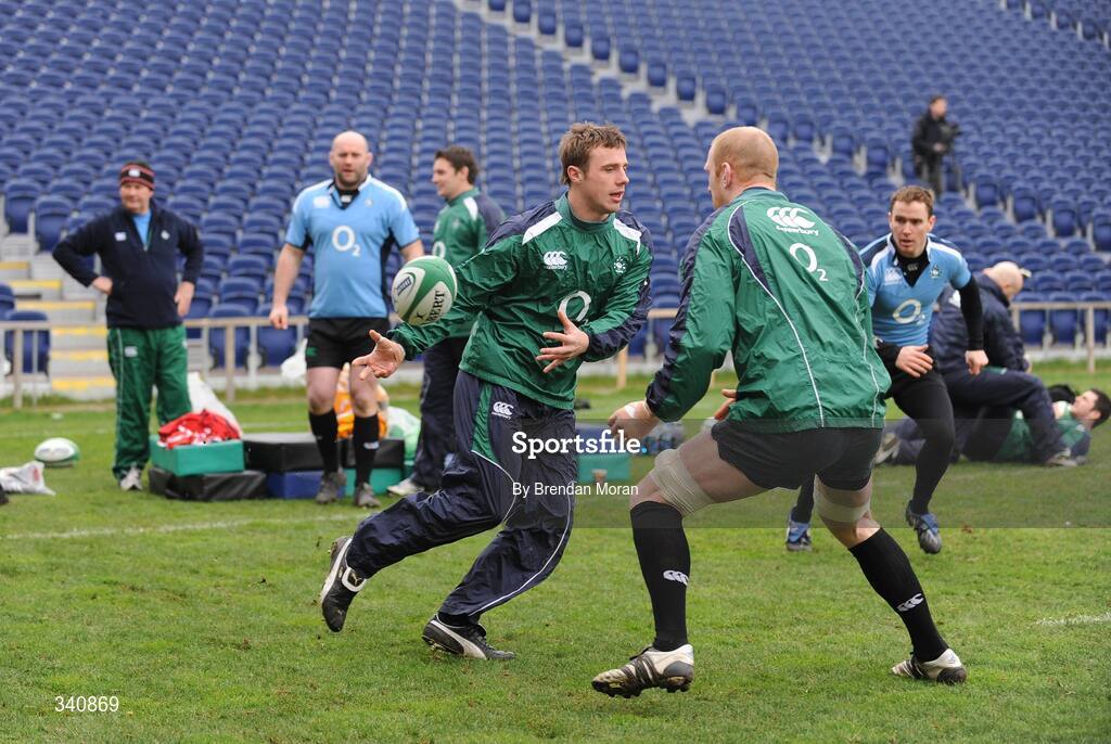 10 March 2009; Tommy Bowe in action against Paul O'Connell during Ireland rugby squad training. RDS, Dublin. Picture credit: Brendan Moran / SPORTSFILE