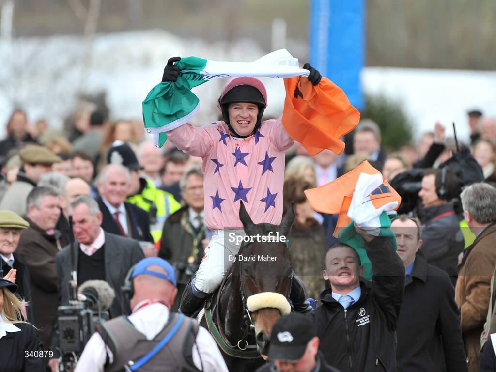 10 March 2009; Go Native, with jockey Paul Carberry celebrate after winning the williamhill.com Supreme Novices' Hurdle. Cheltenham Racing Festival - Tuesday, Prestbury Park, Cheltenham, Gloucestershire, England. Picture credit: David Maher / SPORTSFILE