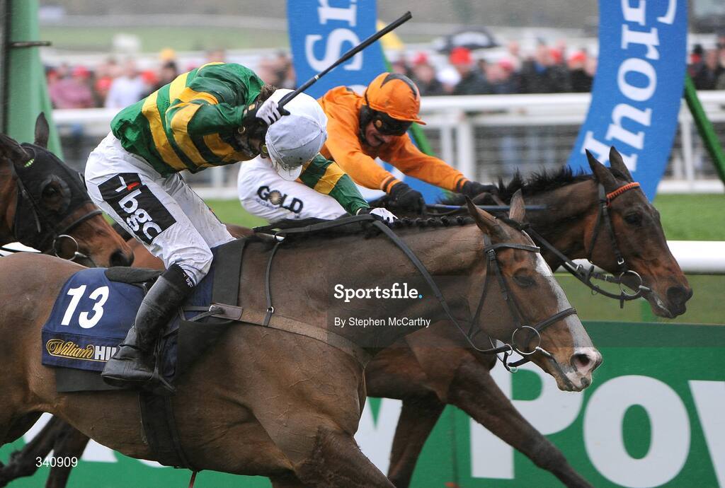 10 March 2009; Wichita Lineman, with Tony McCoy up, wins the William Hill Trophy Handicap Chase, from eventual second Maljimar, with Dayrl Jacob up, right, during the Cheltenham Racing Festival at Prestbury Park in Cheltenham, Gloucestershire, England. Photo by Stephen McCarthy/Sportsfile