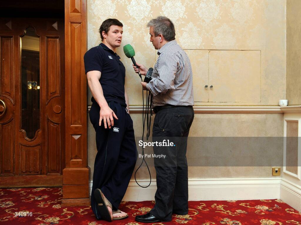 10 March 2009; Ireland captain Brian O'Driscoll is interviewed for RTE Radio after a press conference ahead of their RBS Six Nations Championship game against Scotland on Saturday. Fitzpatrick's Castle Hotel, Killiney, Dublin. Picture credit: Pat Murphy / SPORTSFILE