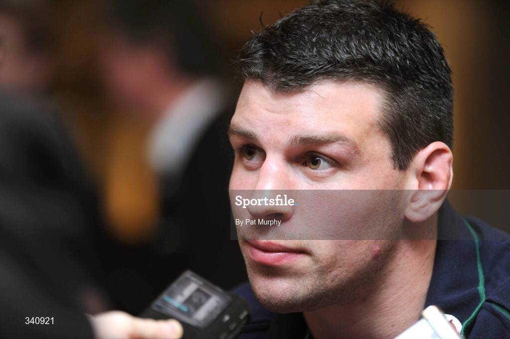 10 March 2009; Ireland's Denis Leamy speaking to the media during a team press conference ahead of their RBS Six Nations Championship game against Scotland on Saturday. Fitzpatrick's Castle Hotel, Killiney, Dublin. Picture credit: Pat Murphy / SPORTSFILE