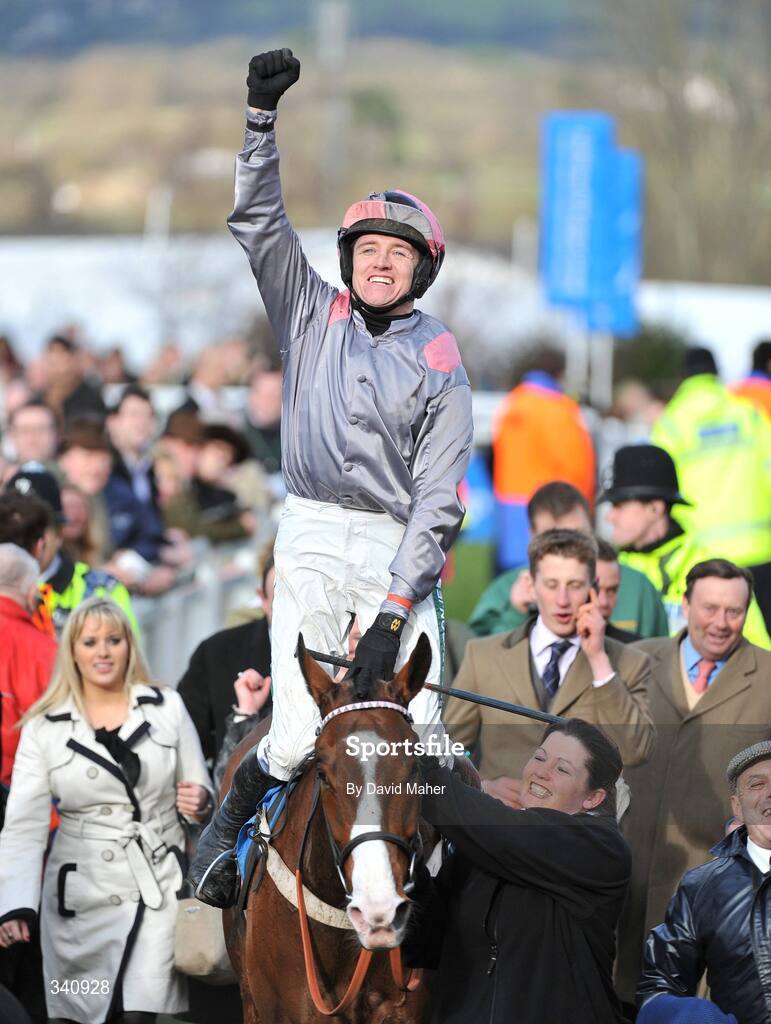 10 March 2009; Jockey Barry Geraghty celebrates after winning the the Smurfit Kappa Champion Hurdle on Punjabi. Cheltenham Racing Festival, Prestbury Park, Cheltenham, Gloucestershire, England. Picture credit: David Maher / SPORTSFILE