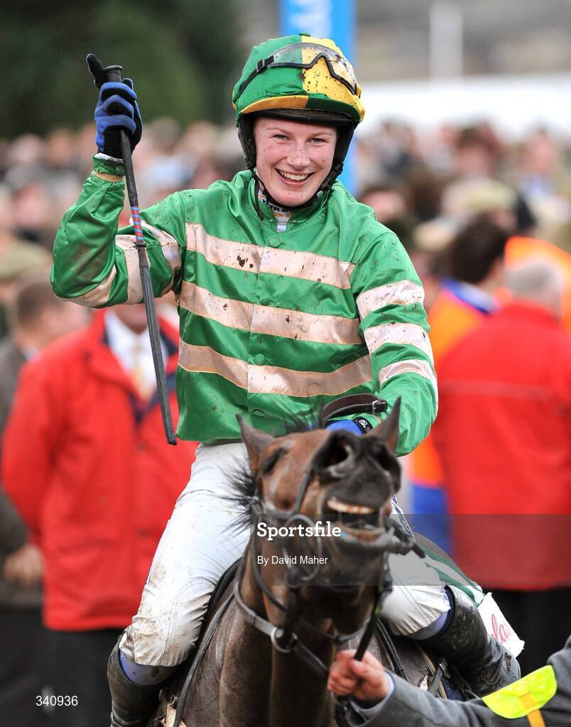 10 March 2009; Jockey Nina Carberry celebrates after winning the Glenfarclas Cross Country Handicap Chase on Garde Champetre. Cheltenham Racing Festival, Prestbury Park, Cheltenham, Gloucestershire, England. Picture credit: David Maher / SPORTSFILE
