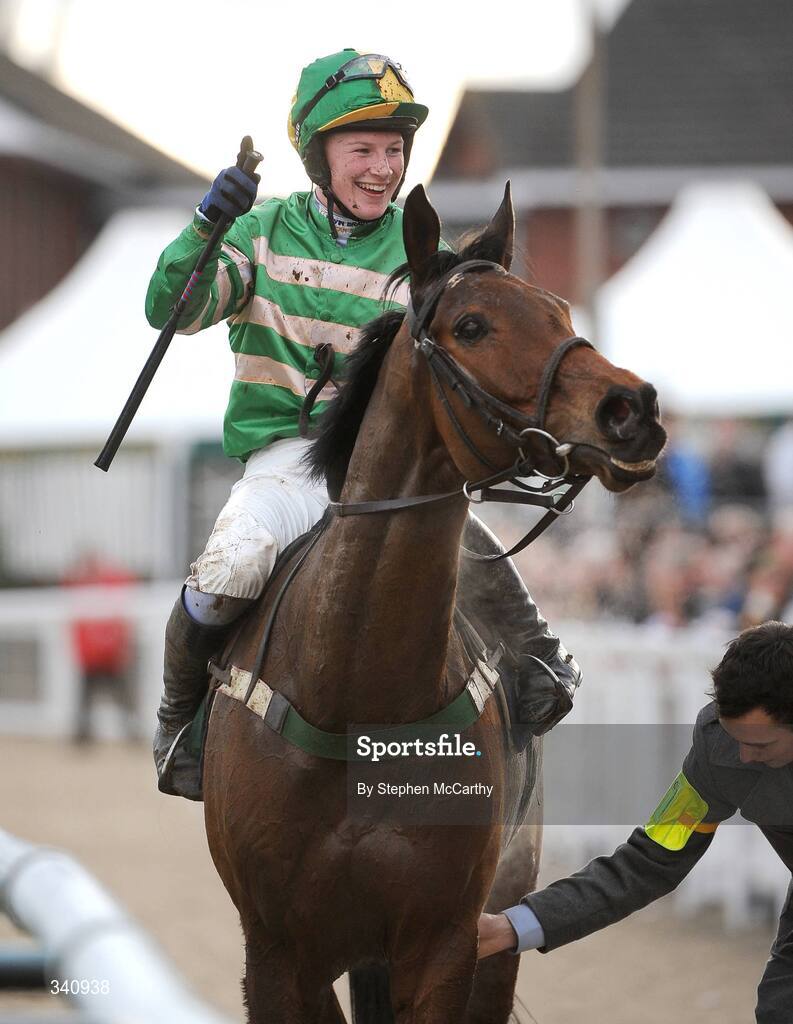 10 March 2009; Jockey Nina Carberry celebrates after winning the the Glenfarclas Cross Country Handicap Chase on Garde Champetre. Cheltenham Racing Festival, Prestbury Park, Cheltenham, Gloucestershire, England. Picture credit: Stephen McCarthy / SPORTSFILE