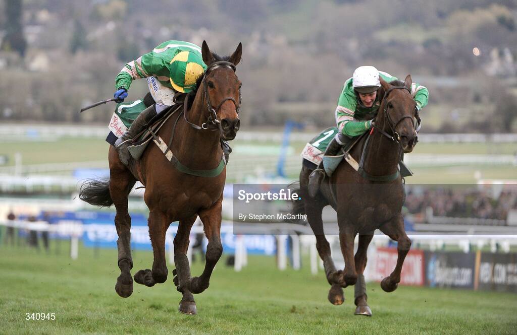 10 March 2009; Garde Champetre, with Nina Carberry up, left, on their way to winning the Glenfarclas Cross Country Handicap Chase, from eventual second L'Ami, with John Thomas McNamara up. Cheltenham Racing Festival, Prestbury Park, Cheltenham, Gloucestershire, England. Picture credit: Stephen McCarthy / SPORTSFILE