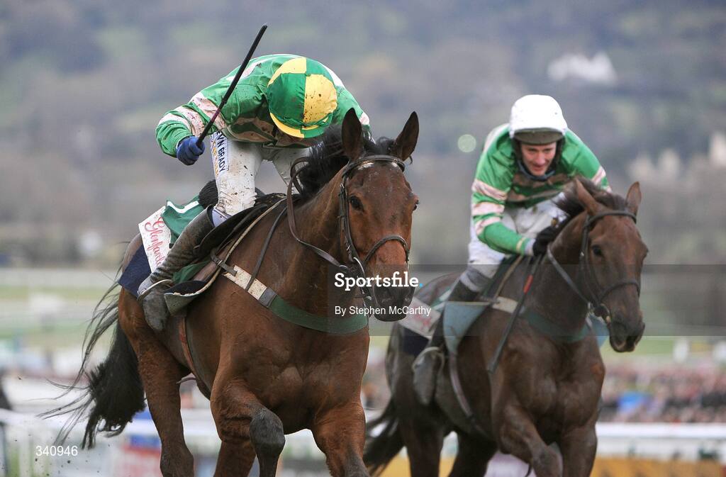 10 March 2009; Garde Champetre, with Nina Carberry up, left, on their way to winning the Glenfarclas Cross Country Handicap Chase, from eventual second L'Ami, with John Thomas McNamara up. Cheltenham Racing Festival, Prestbury Park, Cheltenham, Gloucestershire, England. Picture credit: Stephen McCarthy / SPORTSFILE