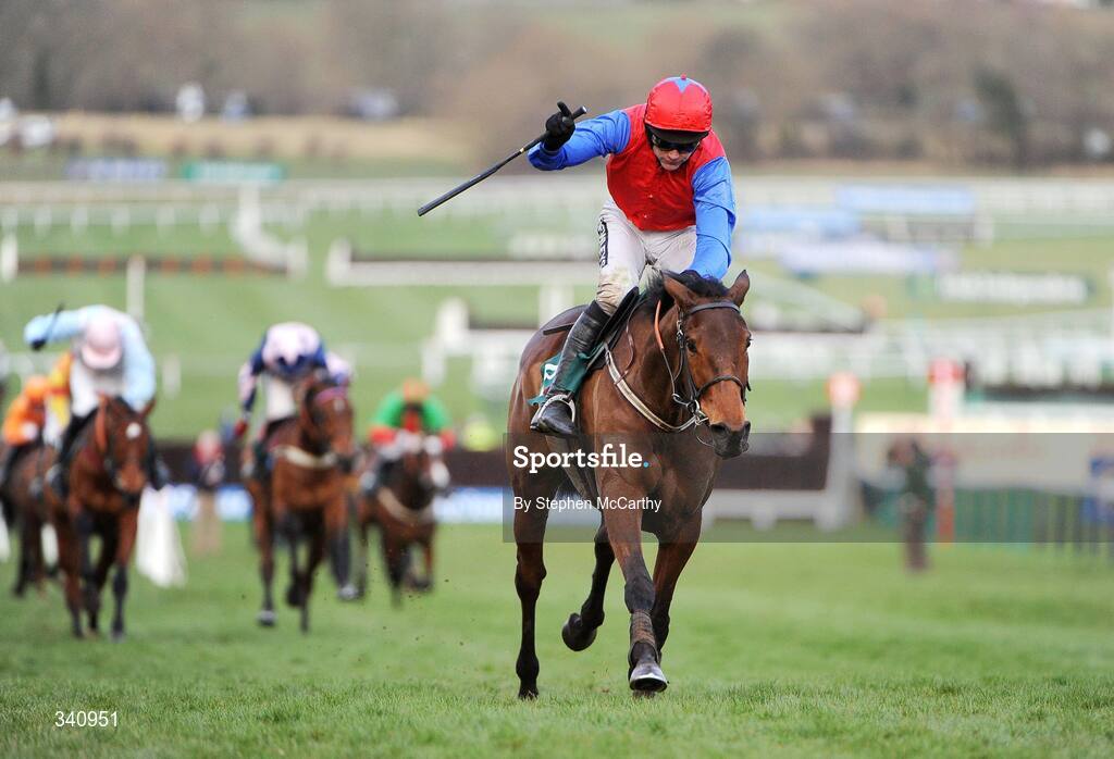 10 March 2009; Ruby Walsh celebrates on his way to winning the David Nicholson Mares Only Hurdle, onboard Quevega. Cheltenham Racing Festival - Tuesday, Prestbury Park, Cheltenham, Gloucestershire, England. Picture credit: Stephen McCarthy / SPORTSFILE