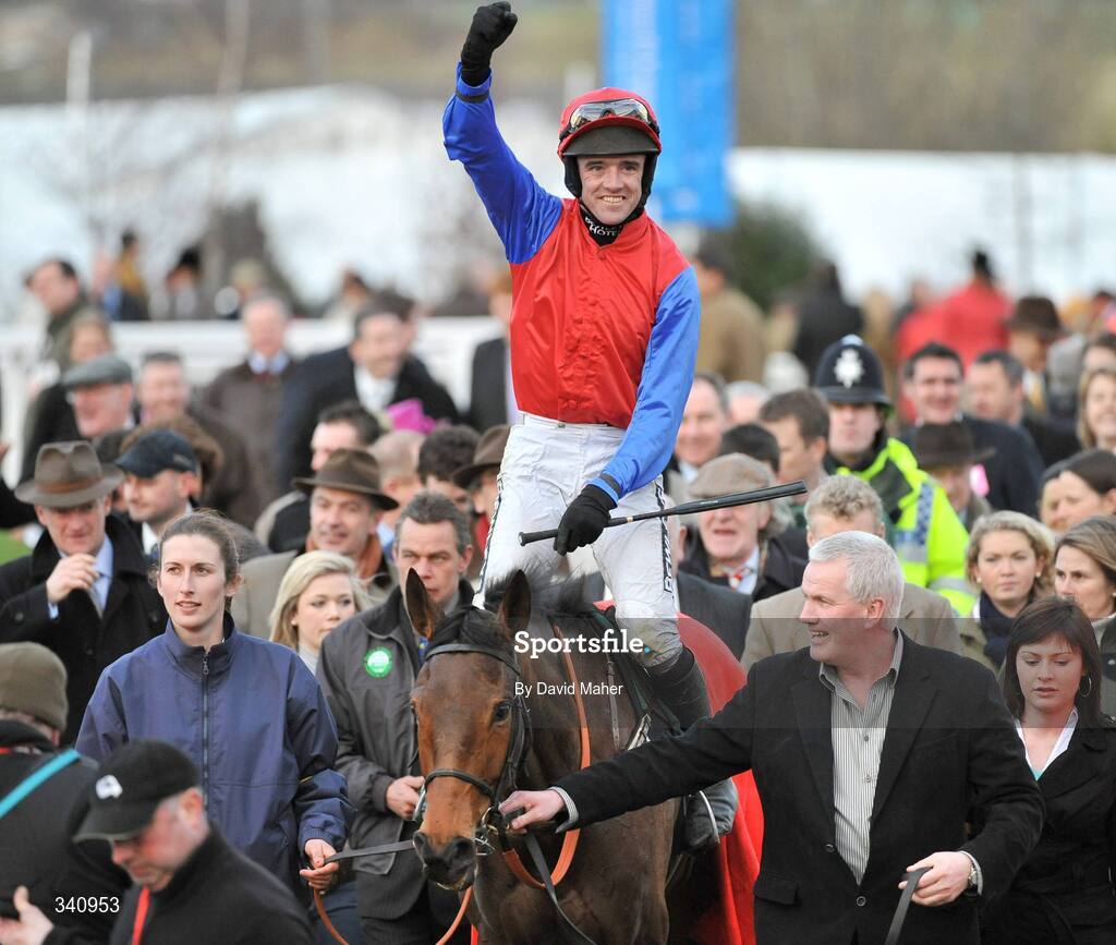 10 March 2009; Jockey Ruby Walsh celebrates after winning the David Nicholson Mares Only Hurdle on Quevega. Cheltenham Racing Festival, Prestbury Park, Cheltenham, Gloucestershire, England. Picture credit: David Maher / SPORTSFILE