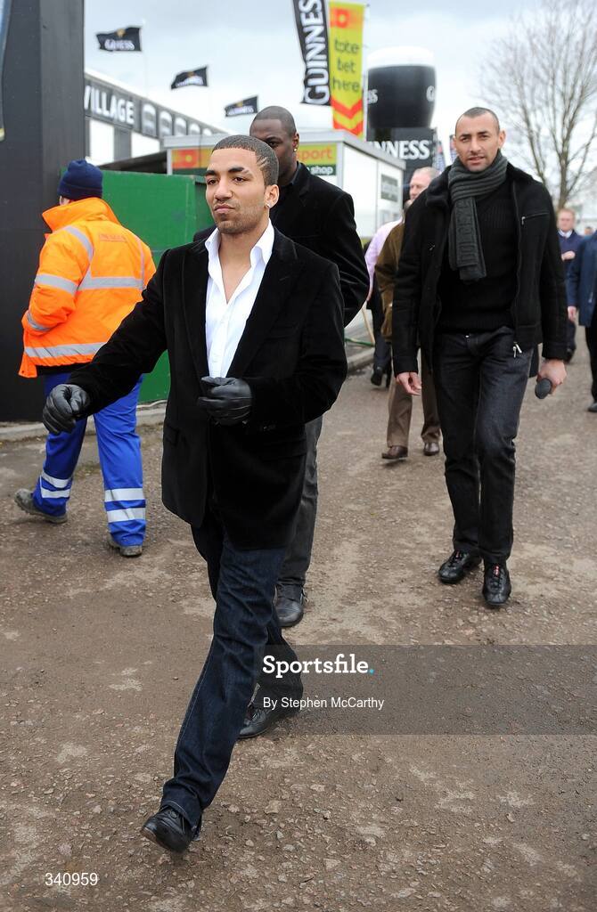 10 March 2009; Tottenham Hotspurs Aaron Lennon, left, and Heurelho Gomes ahead of the opening day of the Cheltenham Racing Festival 2009. Cheltenham Racing Festival, Prestbury Park, Cheltenham, Gloucestershire, England. Picture credit: Stephen McCarthy / SPORTSFILE