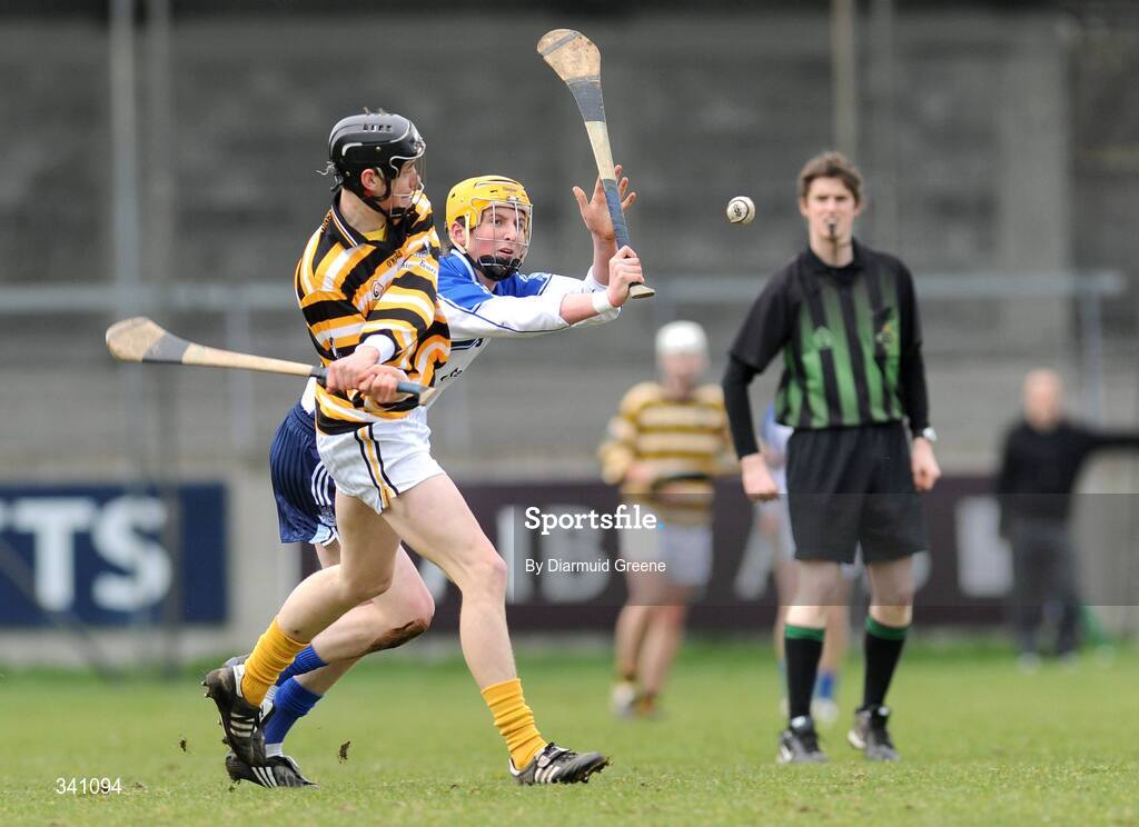 11 March 2009; Colm O Fearghail, Colaiste Eoin, in action against Niall Ryan, Colaiste Eanna. Leinster Schools Senior Hurling B Championship Final, Colaiste Eanna v Colaiste Eoin, Parnell Park, Dublin. Picture credit: Diarmuid Greene / SPORTSFILE